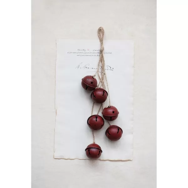 imageCreative CoOp Metal Bells on Jute Hanger Distressed Red