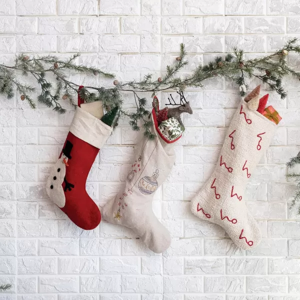 imageCreative CoOp Multicolor Cotton and Linen Stocking with Embroidered Ornaments and Red Edge