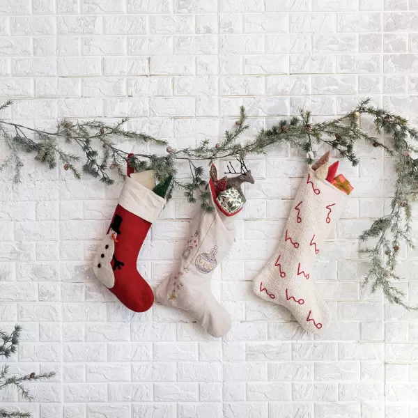 imageCreative CoOp Multicolor Cotton and Linen Stocking with Embroidered Ornaments and Red Edge