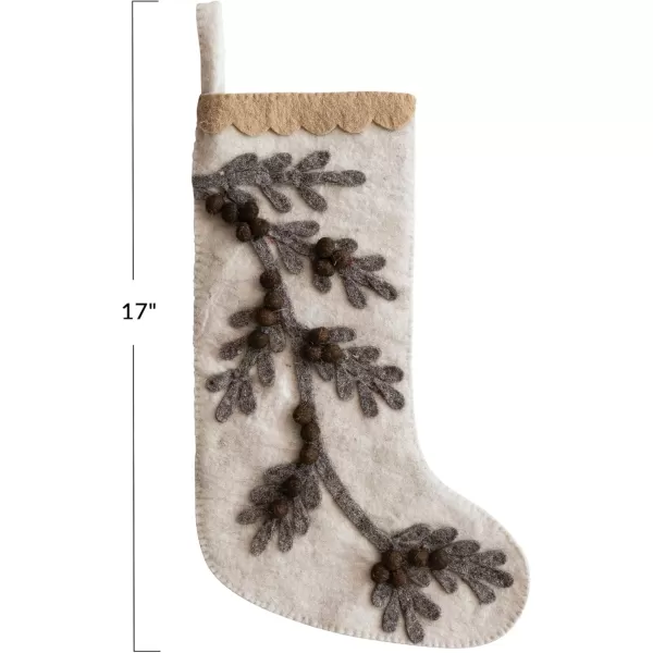 imageCreative CoOp Multicolor Handmade Wool Felt Stocking with Appliqued Branch Poms and Scalloped Trim