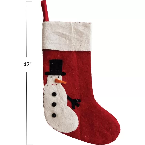 imageCreative CoOp Multicolor Handmade Wool Felt Stocking with Appliqued Snowman and Embroidery