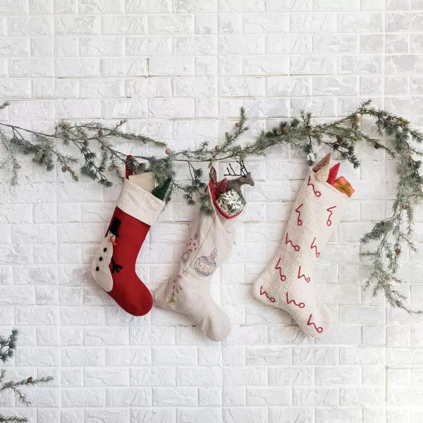 imageCreative CoOp Multicolor Handmade Wool Felt Stocking with Appliqued Snowman and Embroidery