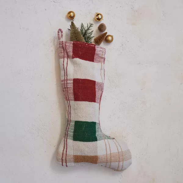 imageCreative CoOp Multicolor Textured Woven Cotton Stocking Plaid