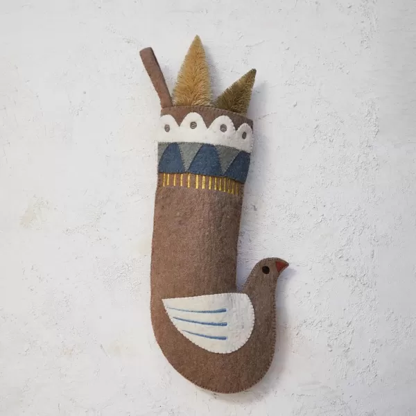 imageCreative CoOp Multicolor Wool Felt Dove Shaped Stocking with Applique and Embroidery