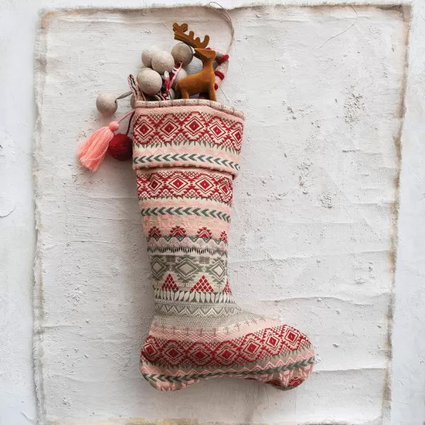 imageCreative CoOp Multicolor Woven Acrylic Jacquard Stocking with Pattern Thread Embroidery Tassel Pom