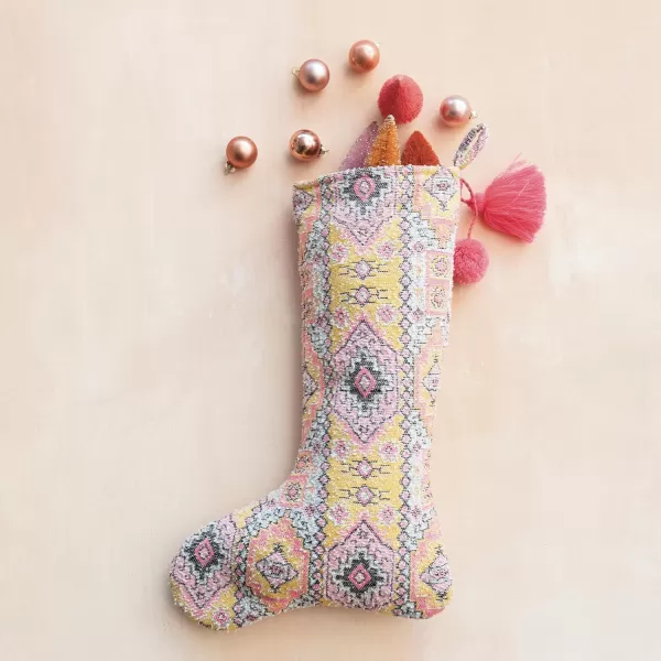 imageCreative CoOp Multicolor Woven Cotton Blend Stocking with Pattern Tassel Pom