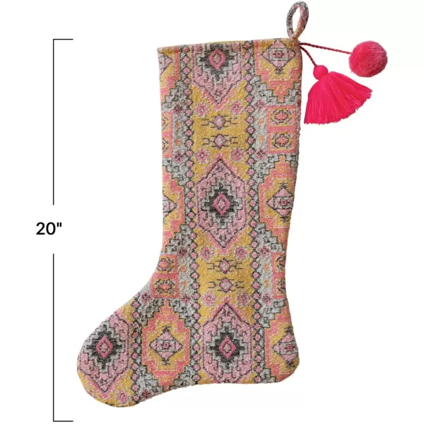 imageCreative CoOp Multicolor Woven Cotton Blend Stocking with Pattern Tassel Pom