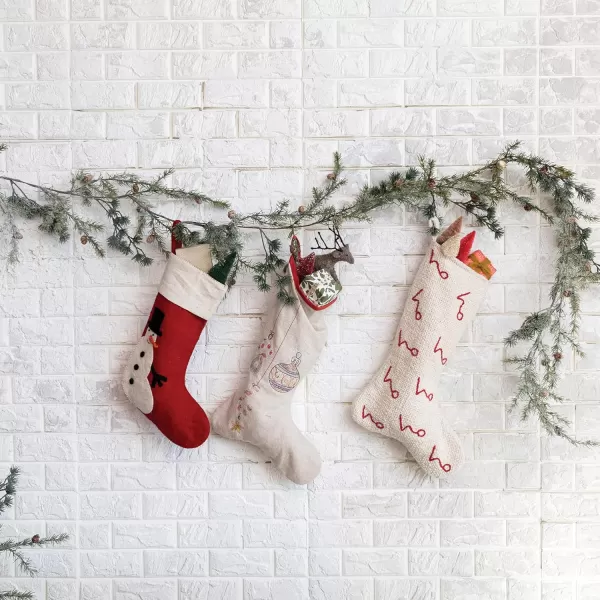 imageCreative CoOp Natural and Red Woven Cotton Stocking with Embroidered Ho Pattern