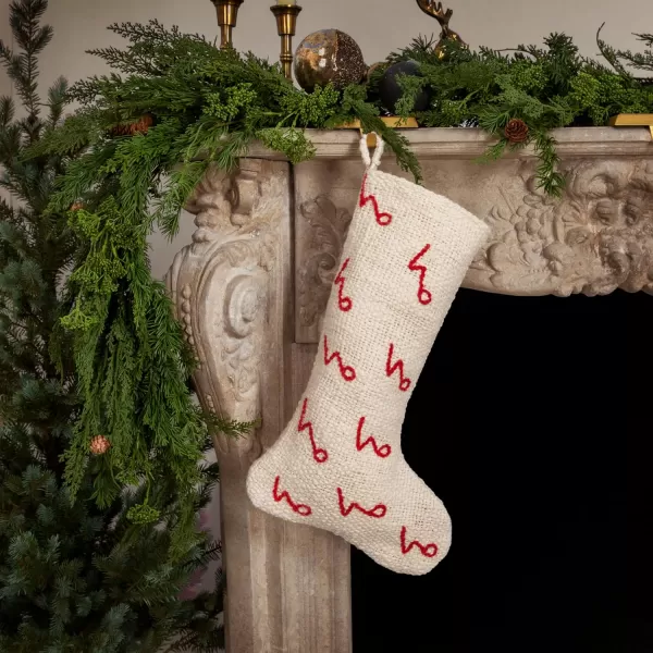 imageCreative CoOp Natural and Red Woven Cotton Stocking with Embroidered Ho Pattern