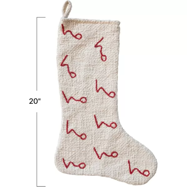 imageCreative CoOp Natural and Red Woven Cotton Stocking with Embroidered Ho Pattern