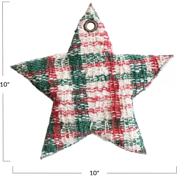 imageCreative CoOp Plaid Woven Cotton Star Shaped Pot Holder Cream Color Green and Red