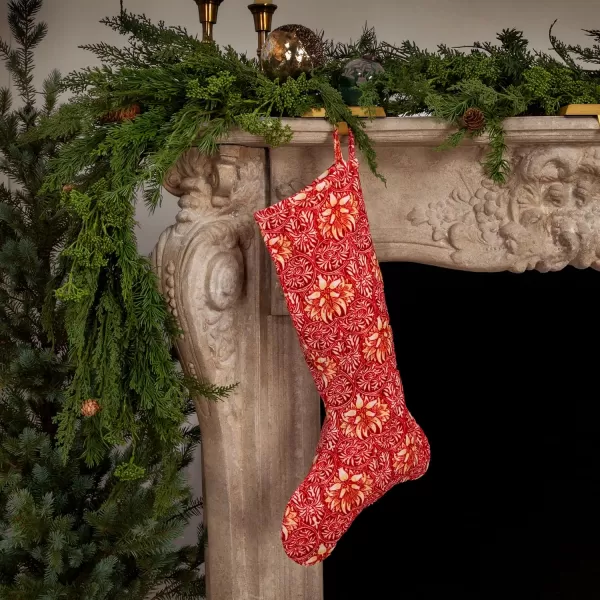 imageCreative CoOp Red and Gold Cotton Velvet Printed Stocking with Floral Pattern Color