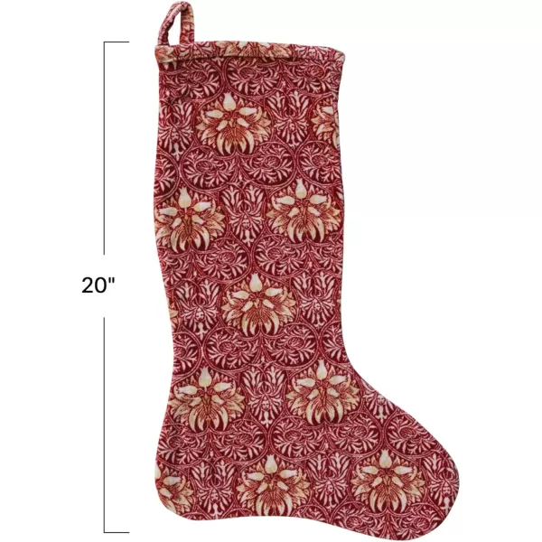 imageCreative CoOp Red and Gold Cotton Velvet Printed Stocking with Floral Pattern Color