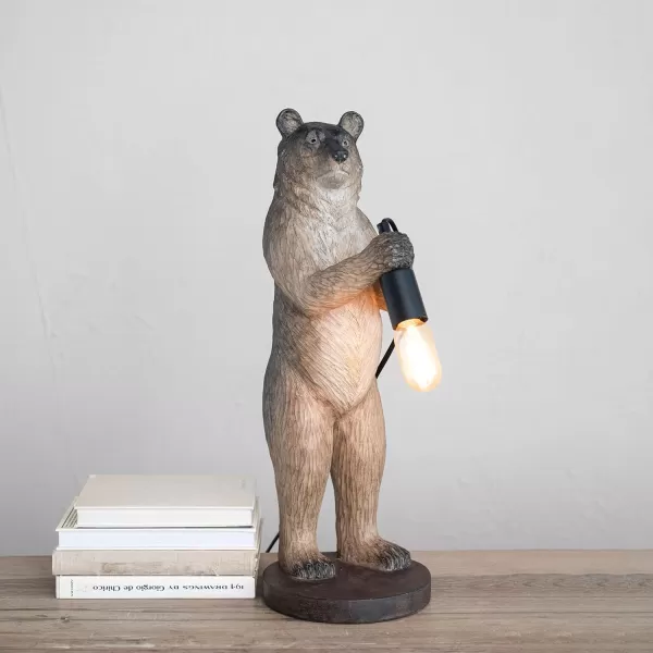 imageCreative CoOp Resin Bear Lamp with Wood Base and Inline Switch Brown
