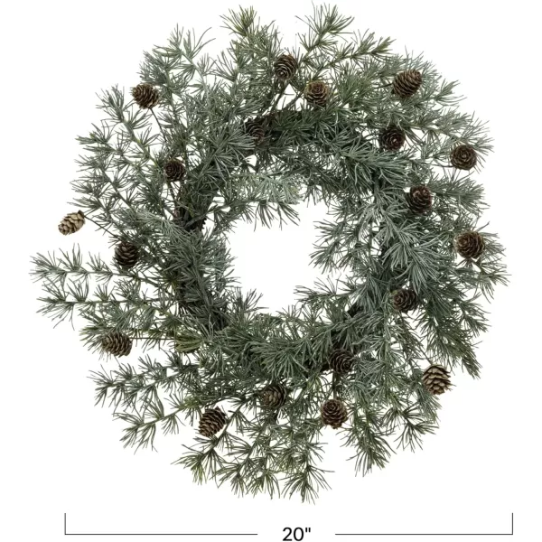 imageCreative CoOp Round Faux Atlas Cedar Wreath with Natural Pinecones Green