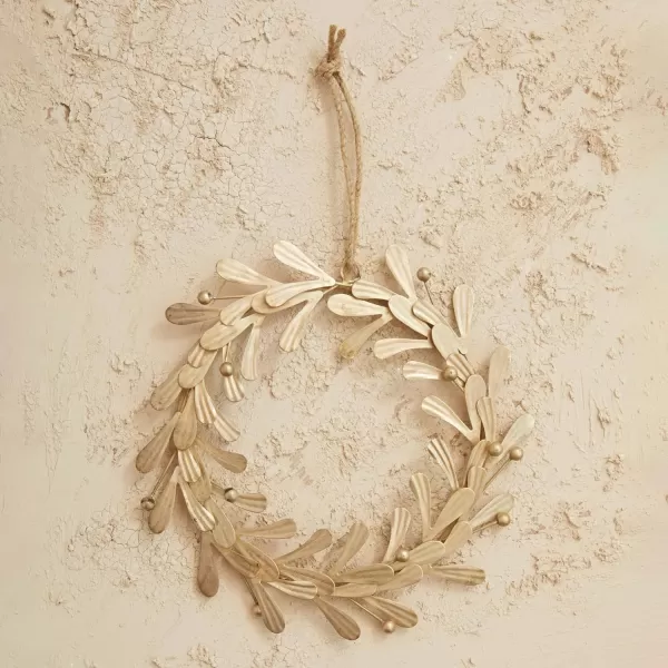 imageCreative CoOp Round Metal Leaves and Berries Wreath Distressed Pewter Finish