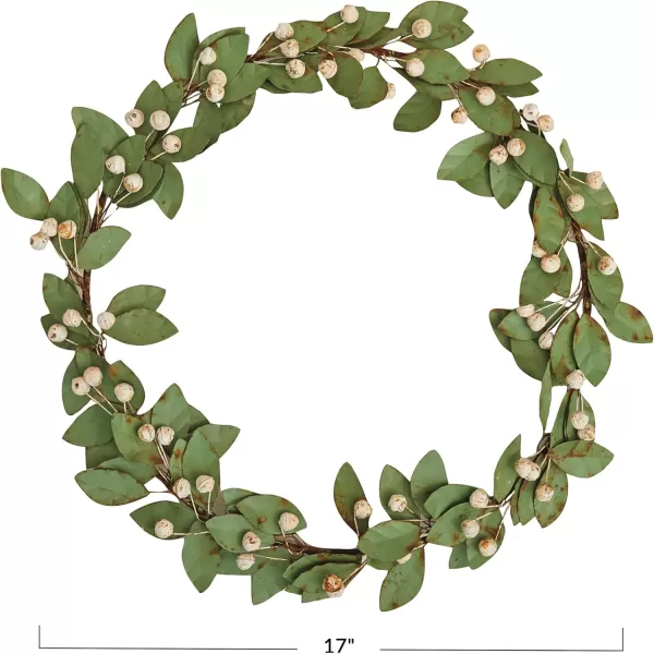 imageCreative CoOp Round Painted Metal Leaf and Berry Wreath Green and Antique Pink
