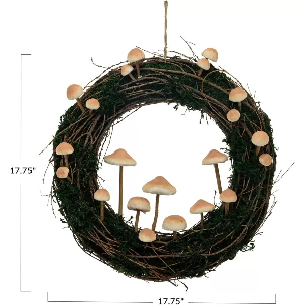 imageCreative CoOp Round Twig and Moss Wreath with Foam Mushrooms Natural and Tan Color