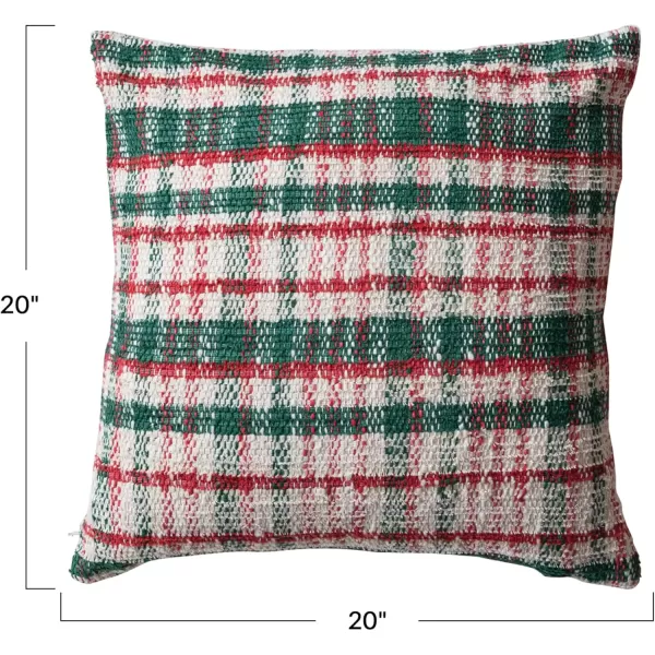 imageCreative CoOp Square Woven Cotton Blend Pillow Color Plaid Cream Red Green