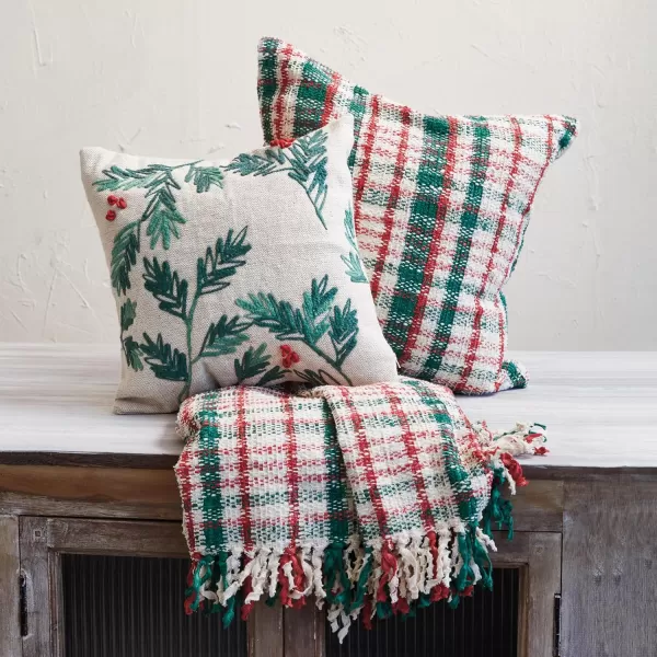 imageCreative CoOp Square Woven Cotton Blend Pillow Color Plaid Cream Red Green