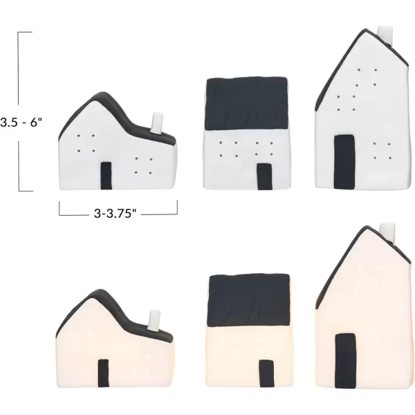 imageCreative CoOp Stoneware LED Houses Decor White and Black Set of 3