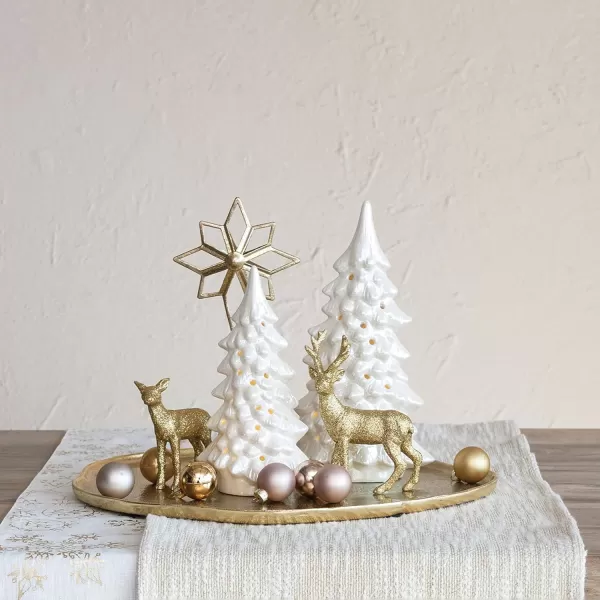 imageCreative CoOp Stoneware LED Tree with CutOuts and Iridescent Finish Cream