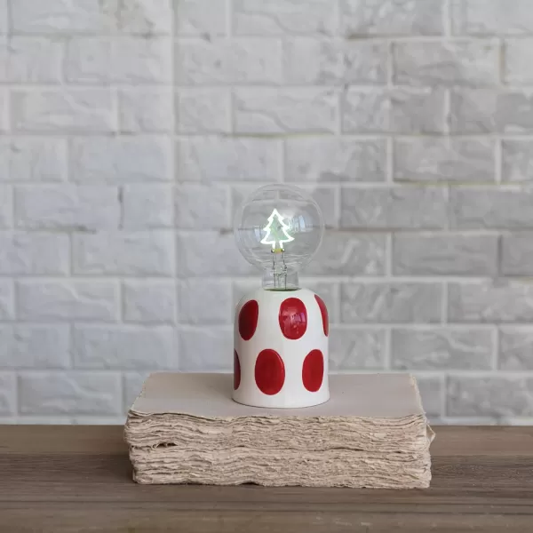 imageCreative CoOp Stoneware Lamp with LED Tree Shaped Filament Lightbulb and Resin Base Red and White