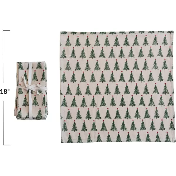 imageCreative CoOp Stonewashed Cotton Napkins with Christmas Tree Print Natural Green and Red Set of 4