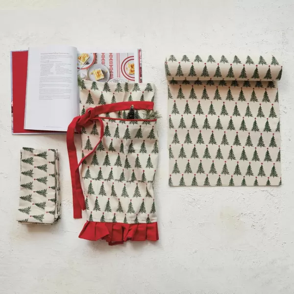 imageCreative CoOp Stonewashed Cotton Napkins with Christmas Tree Print Natural Green and Red Set of 4