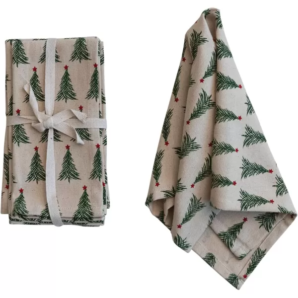imageCreative CoOp Stonewashed Cotton Napkins with Christmas Tree Print Natural Green and Red Set of 4