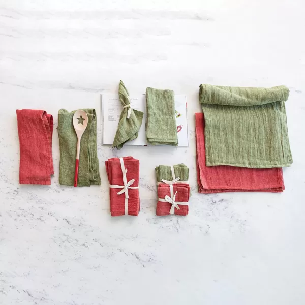 imageCreative CoOp Stonewashed Linen Table Runner Red