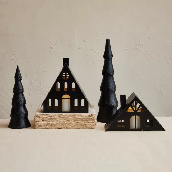 imageCreative CoOp Tall Metal House Decor with LED Candle Black
