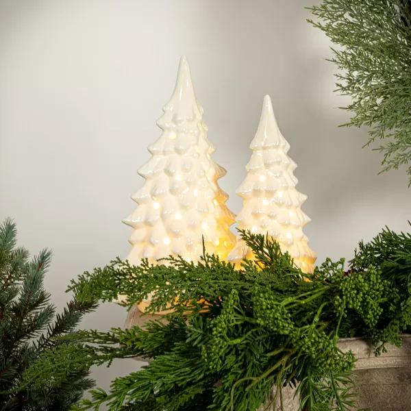 imageCreative CoOp Tall Stoneware LED Tree with CutOuts and Iridescent Finish Cream