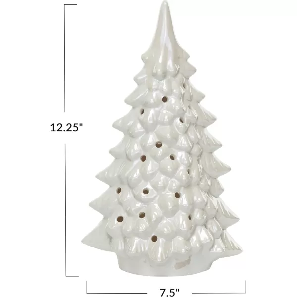 imageCreative CoOp Tall Stoneware LED Tree with CutOuts and Iridescent Finish Cream