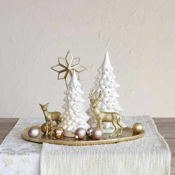 imageCreative CoOp Tall Stoneware LED Tree with CutOuts and Iridescent Finish Cream