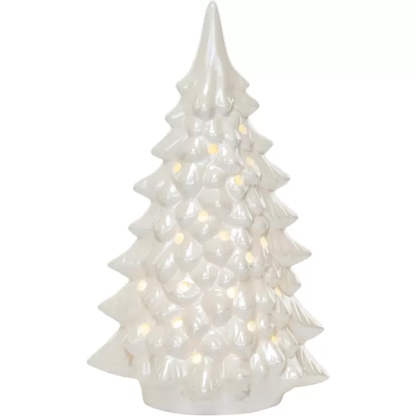 imageCreative CoOp Tall Stoneware LED Tree with CutOuts and Iridescent Finish Cream