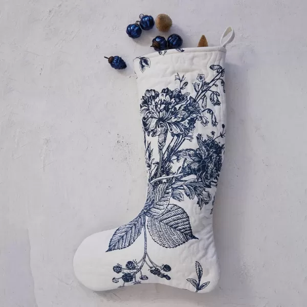 imageCreative CoOp White and Blue Quilted Cotton Stocking with Botanical Print