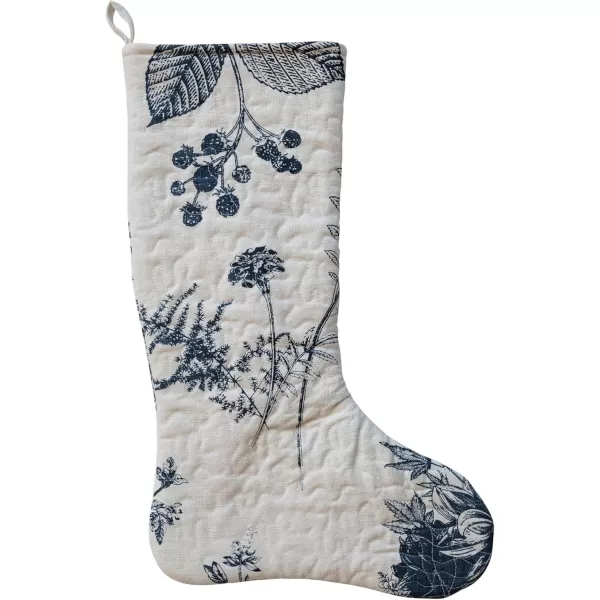 imageCreative CoOp White and Blue Quilted Cotton Stocking with Botanical Print