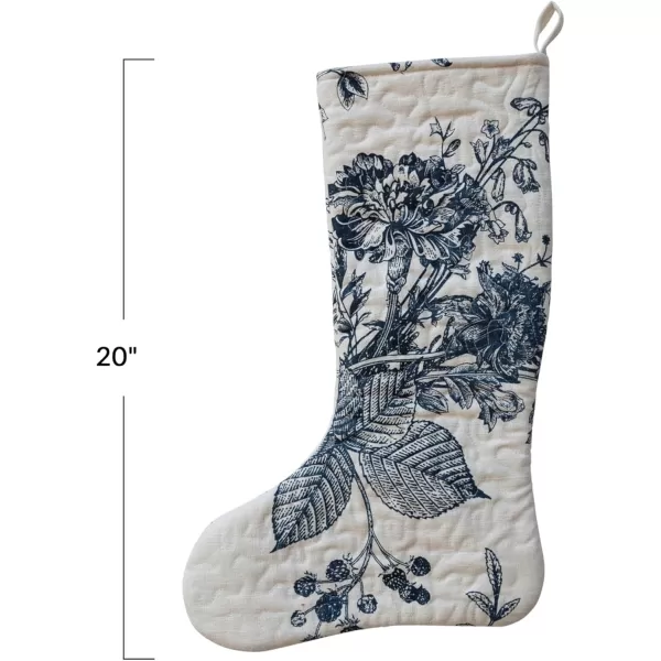 imageCreative CoOp White and Blue Quilted Cotton Stocking with Botanical Print