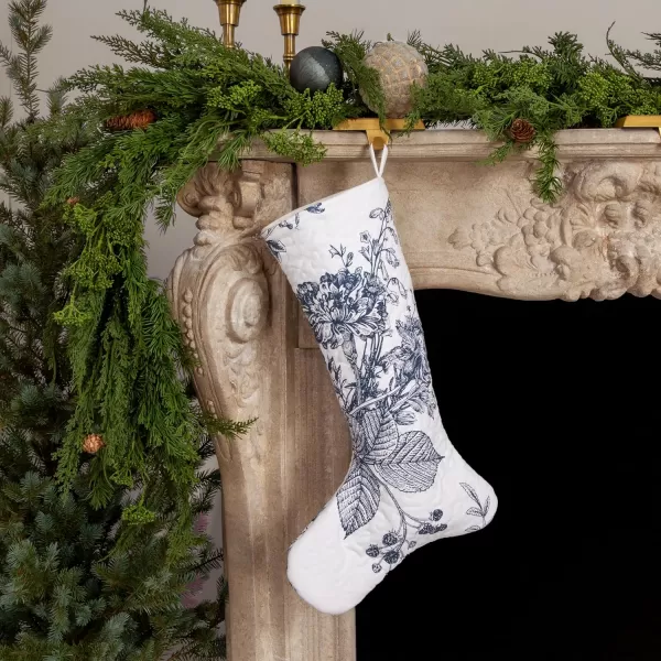 imageCreative CoOp White and Blue Quilted Cotton Stocking with Botanical Print