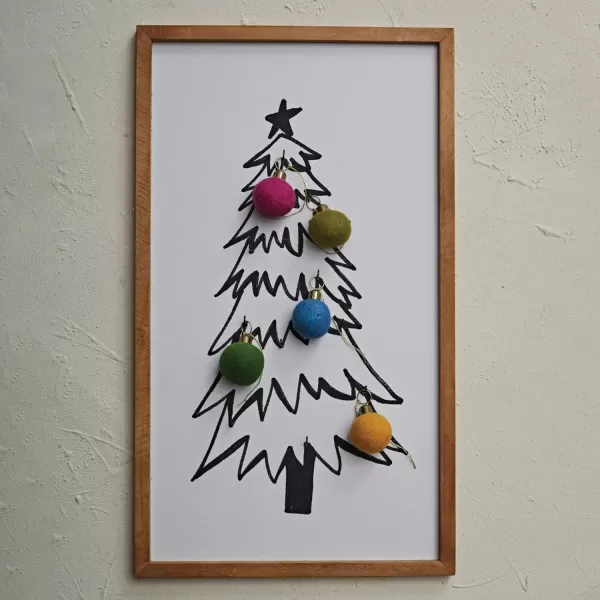 imageCreative CoOp Wood Framed Wood Wall Decor with Tree and 9 Hooks White and Black