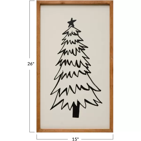 imageCreative CoOp Wood Framed Wood Wall Decor with Tree and 9 Hooks White and Black