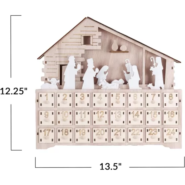 imageCreative CoOp Wood Laser Cut Nativity Advent Calendar with LED Light and Drawers Natural