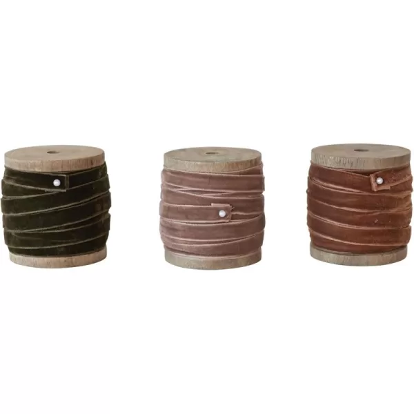 imageCreative CoOp 10 Yard Velvet Ribbon on Wood Spool Set of 3 ColorsBrown  Blush  Rose