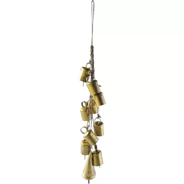 imageCreative CoOp 13quot H Handmade Hanging Metal Bells on Jute Rope Gold Finish