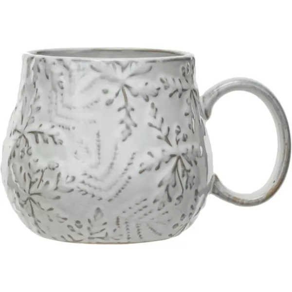 imageCreative CoOp 16 oz Embossed Stoneware Mug with Snowflakes White