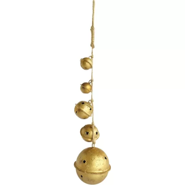 imageCreative CoOp 16quot H Hanging Metal Bells with Star CutOuts on Braided Jute Rope Antique Gold Finish