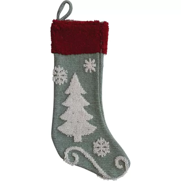 imageCreative CoOp 20 H Cotton Knit Stocking wChenille Tree ampamp Snowflakes Red Green ampamp Cream Color