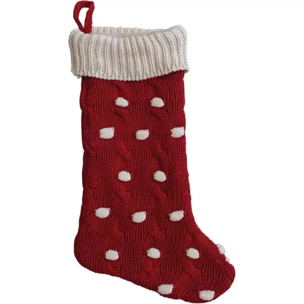 imageCreative CoOp 20 H Cotton Knit Stocking wDots Red ampamp Cream Color