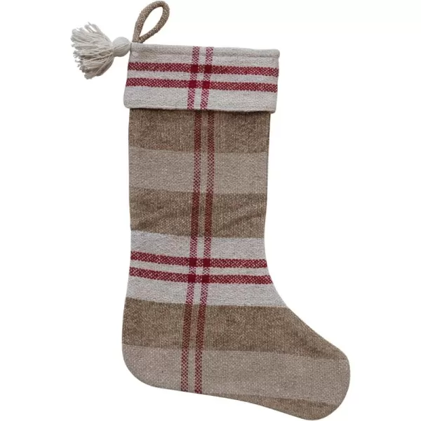 imageCreative CoOp 20 H Recycled Chenille ampamp Cotton Stocking wTassel Red Cream ampamp Tan Color Plaid
